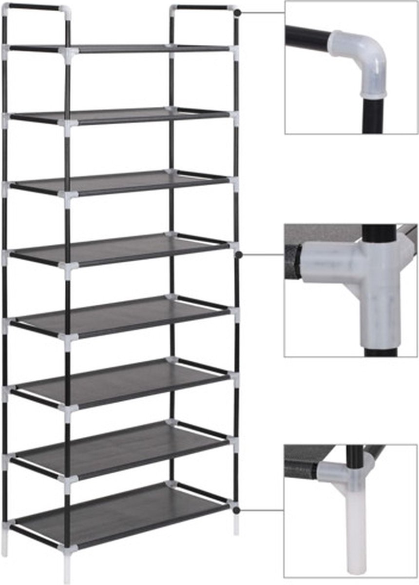 vidaXL - Schoenenrek - met - 8 - schappen - metaal - en - ongeweven - stof - zwart (8718475583455)