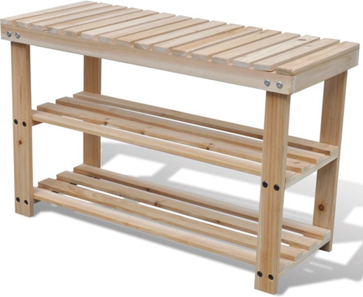 vidaXL - Schoenenrek - met - bankje - 2-in-1 - massief - vurenhout (8718475879305)