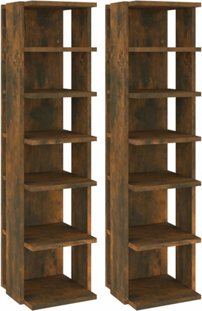 vidaXL - Schoenenrekken - 2 - st - 27,5x27x102 - cm - bewerkt - hout - gerookt - eiken (8720286956502)