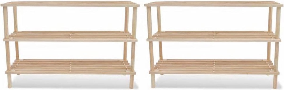 vidaXL - Schoenenrekken - met - 3 - schappen - 2 - st - massief - vurenhout (8718475879282)