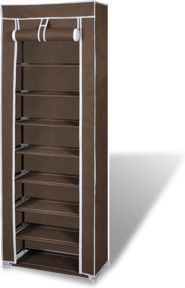 vidaXL - Stoffen - schoenenrek - met - hoes - 162 - x - 57 - x - 29 - cm - bruin (8718475855064)