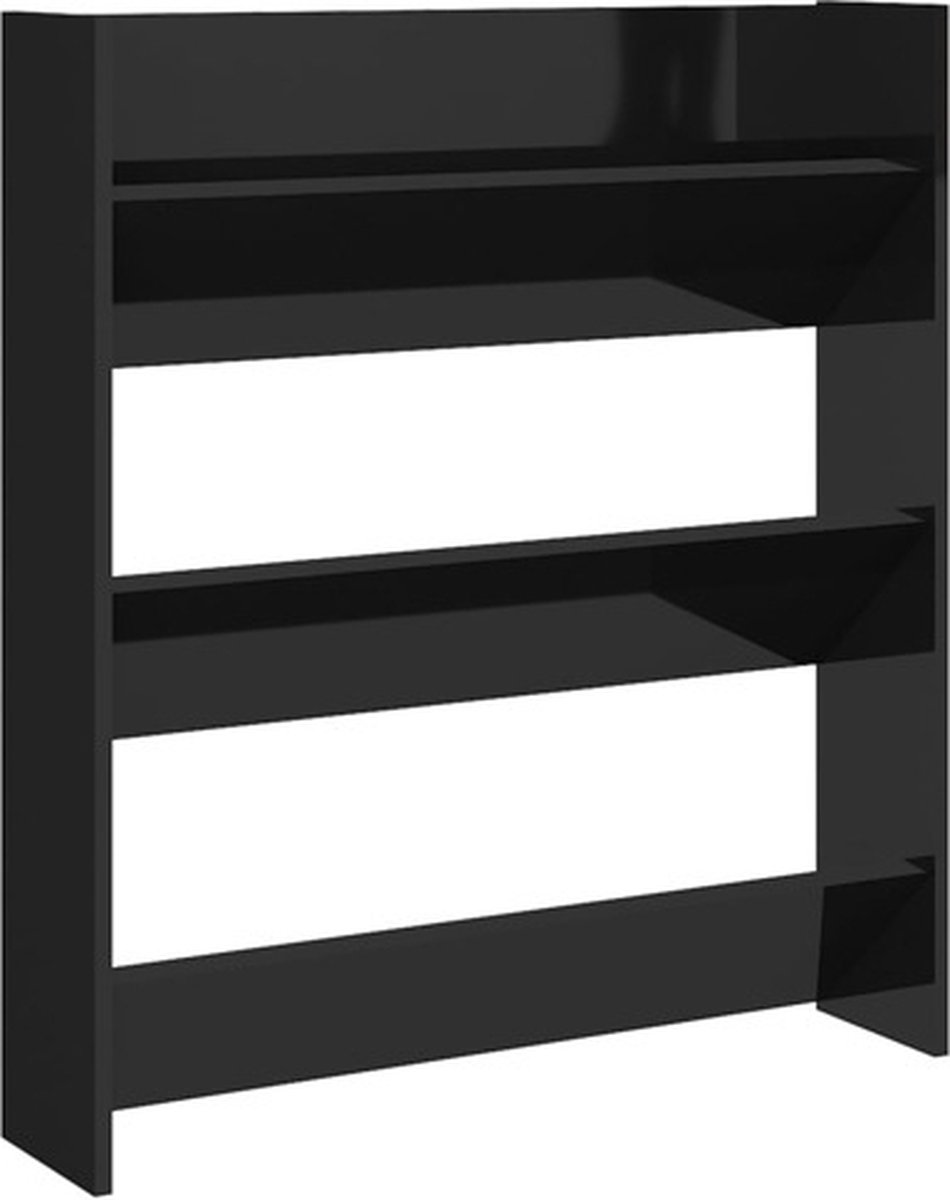 vidaXL - Wandschoenenkast - 80x18x90 - cm - bewerkt - hoogglans - zwart (8720286559925)