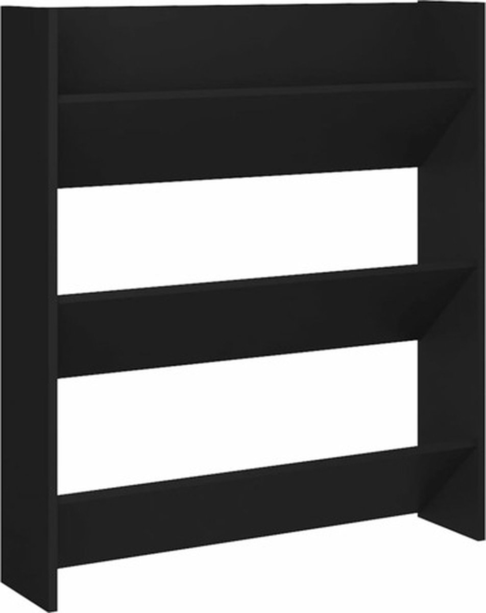 vidaXL - Wandschoenenkast - 80x18x90 - cm - bewerkt - hout - zwart (8720286559802)
