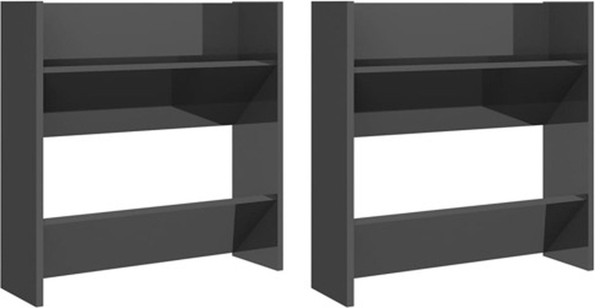 vidaXL - Wandschoenenkasten - 2 - st - 60x18x60 - cm - hout - hoogglans - grijs (8720286559406)