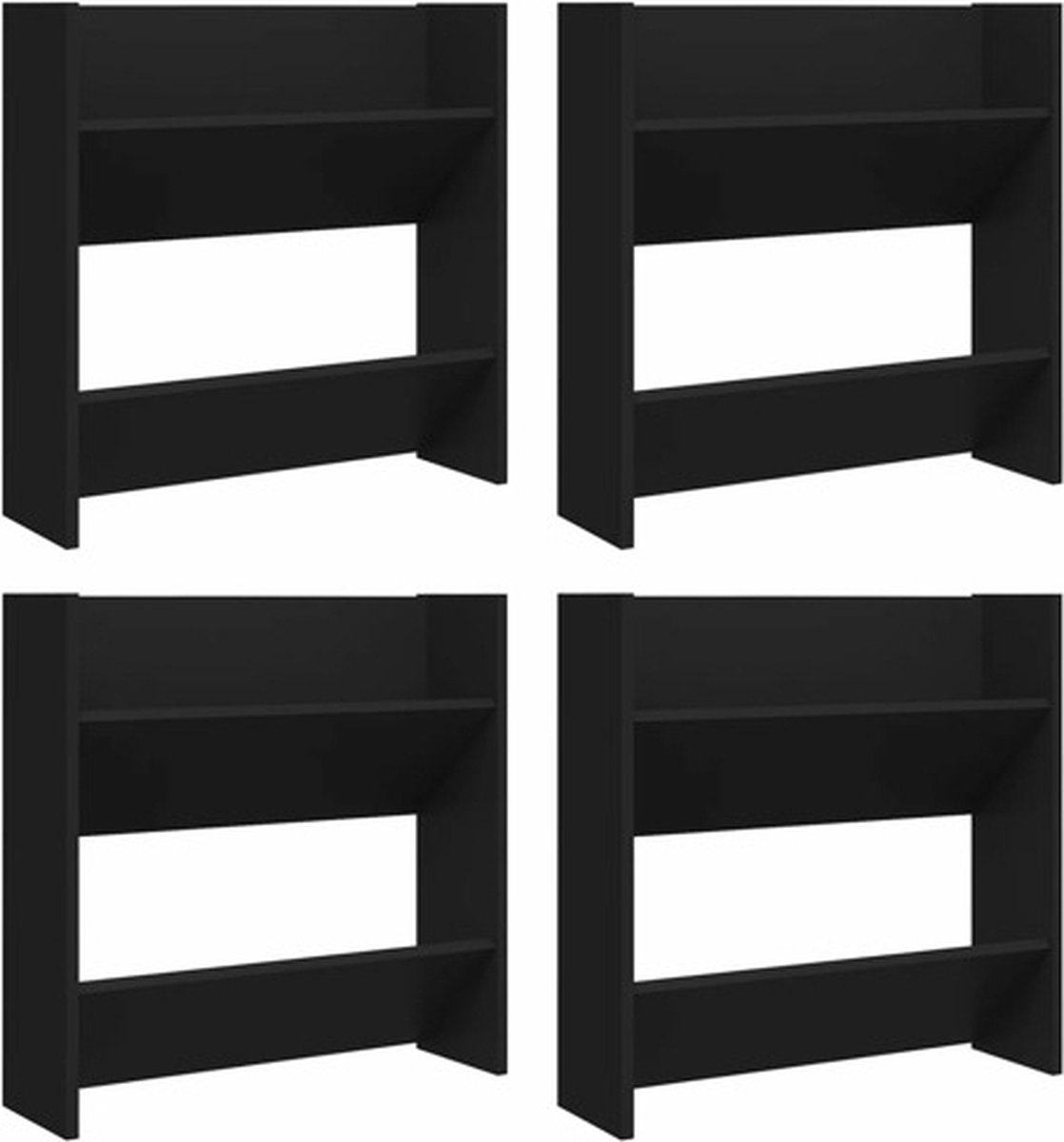 vidaXL - Wandschoenenkasten - 4 - st - 60x18x60 - cm - bewerkt - hout - zwart (8720286559208)