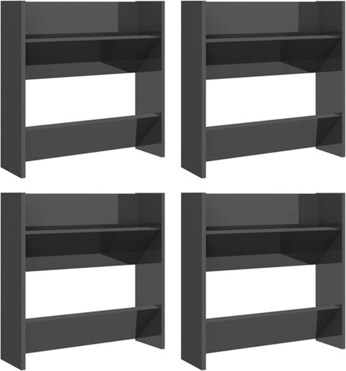 vidaXL - Wandschoenenkasten - 4 - st - 60x18x60 - cm - hout - hoogglans - grijs (8720286559413)