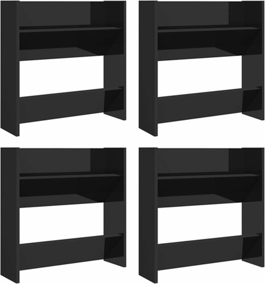 vidaXL - Wandschoenenkasten - 4 - st - 60x18x60 - cm - hout - hoogglans - zwart (8720286559383)