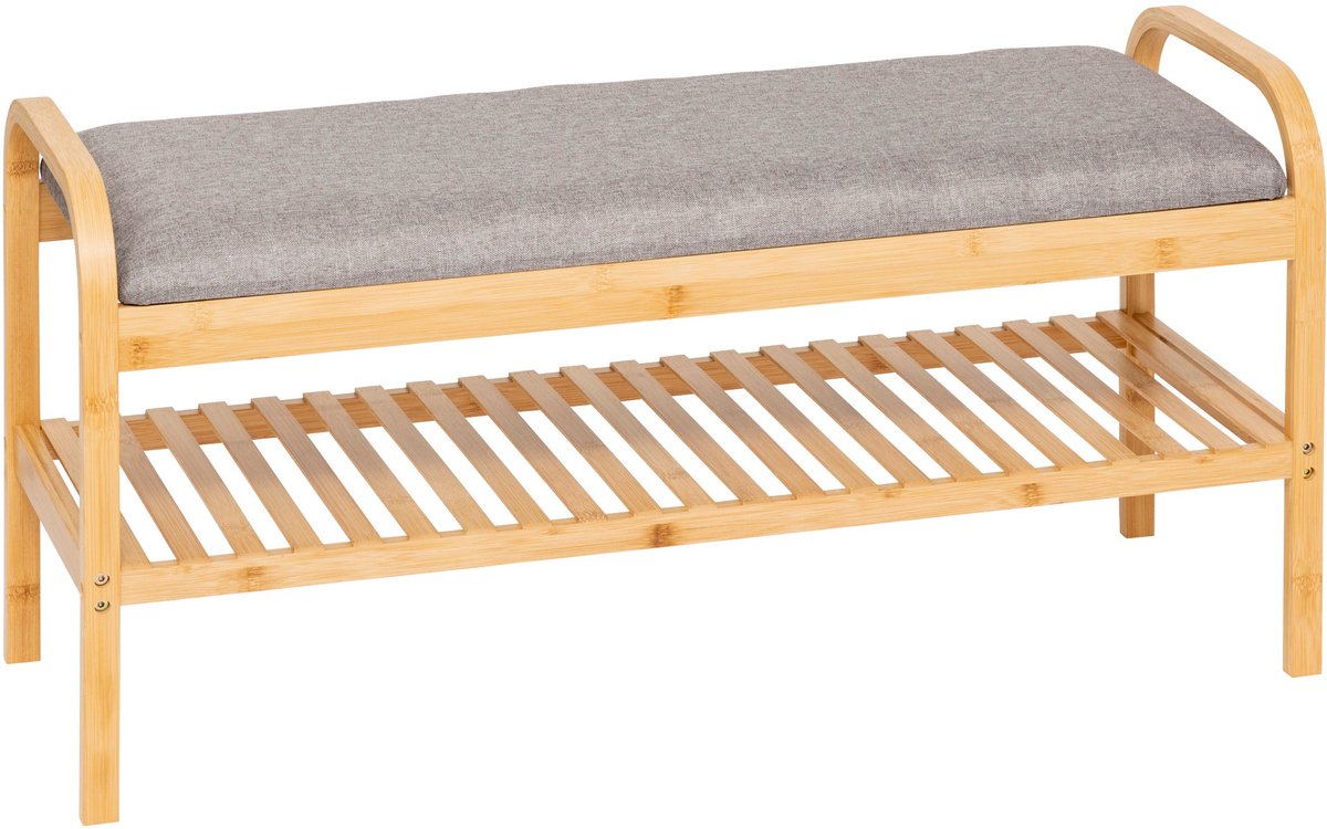 5Five Cosy Schoenenbank voor 4 paar met kussen Bamboe - 90x34x45cm - Grijs (3560233541109)