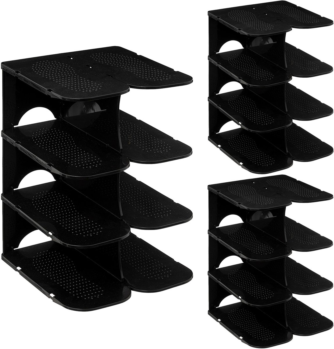 5Five Schoenenrek verticaal - stapelbaar - zwart - kunststof - 27 x 25 x 38 cm - voor 12x paar schoenen - ruimtebesparend/opbergruimte (8721131331420)