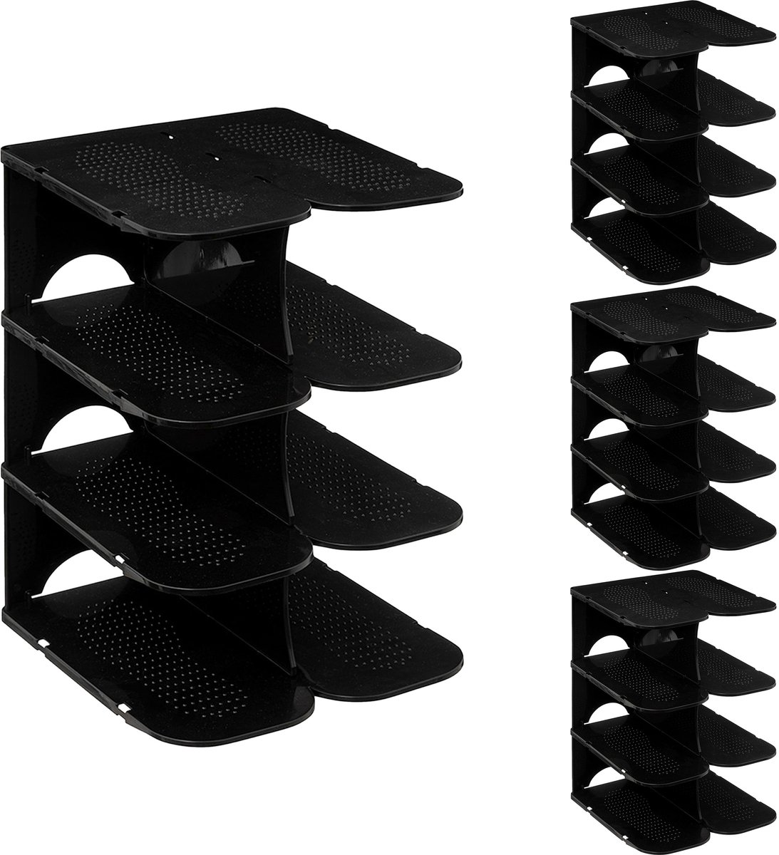 5Five Schoenenrek verticaal - stapelbaar - zwart - kunststof - 27 x 25 x 38 cm - voor 16x paar schoenen - ruimtebesparend/opbergruimte (8721131331437)