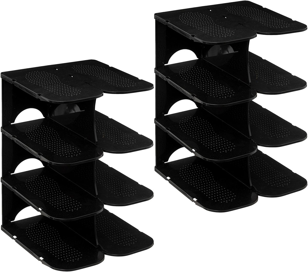 5Five Schoenenrek verticaal - stapelbaar - zwart - kunststof - 27 x 25 x 38 cm - voor 8x paar schoenen - ruimtebesparend/opbergruimte (8721131331413)