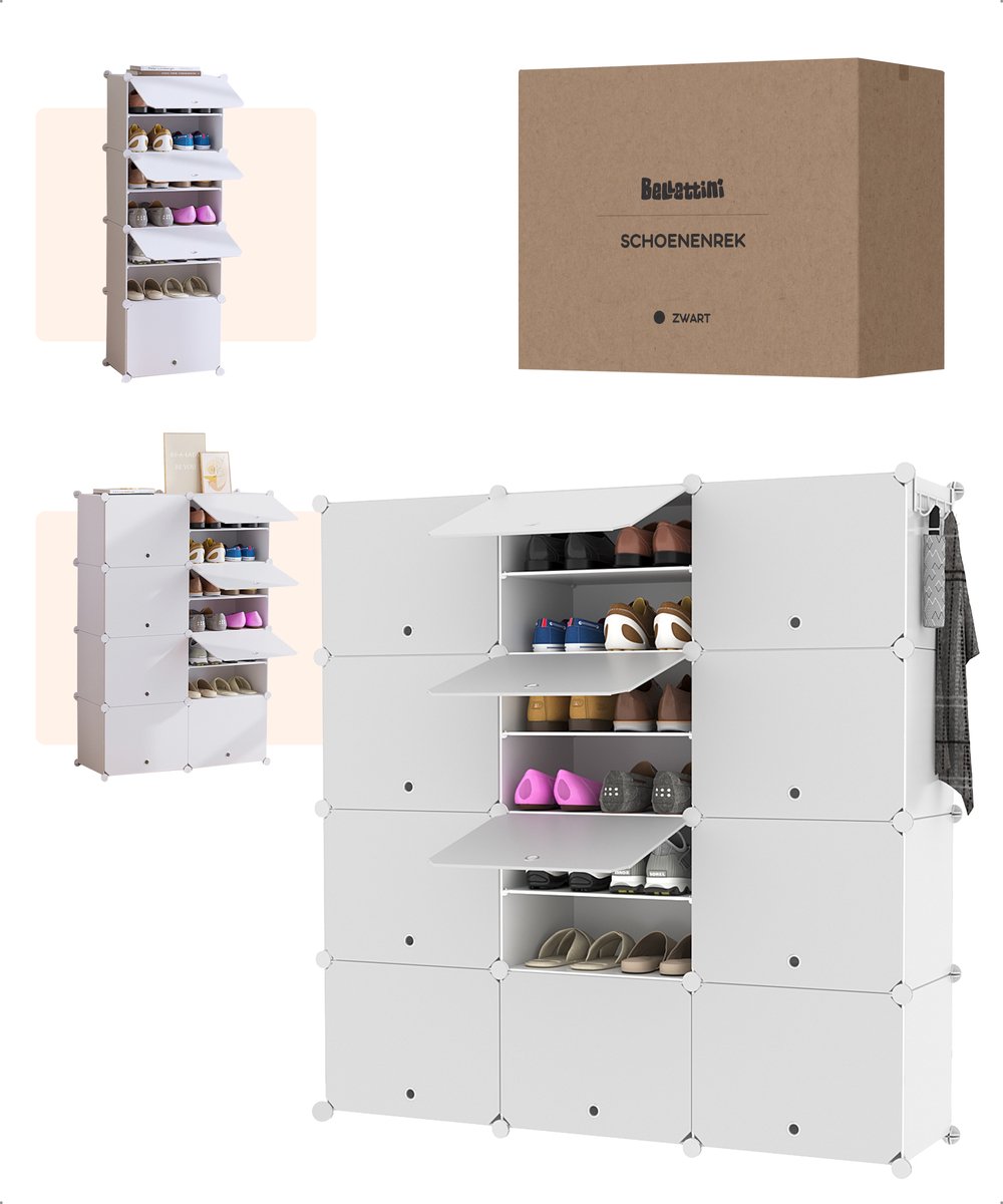 Bellettini® Verstelbaar Schoenenkast - Schoenenrek met ruimte voor 48 schoenen - Wit (8720726108546)