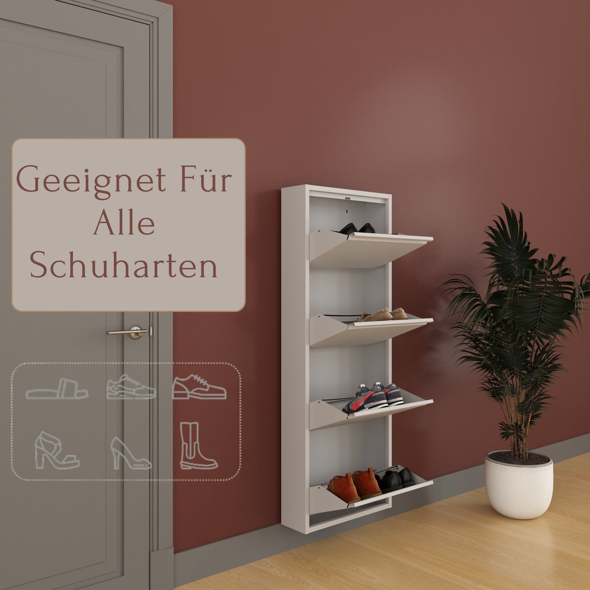 Furni24 Schoenenkast, metaal 50 x 15 x 135 cm, grijs RAL 7035 (8684032201875)