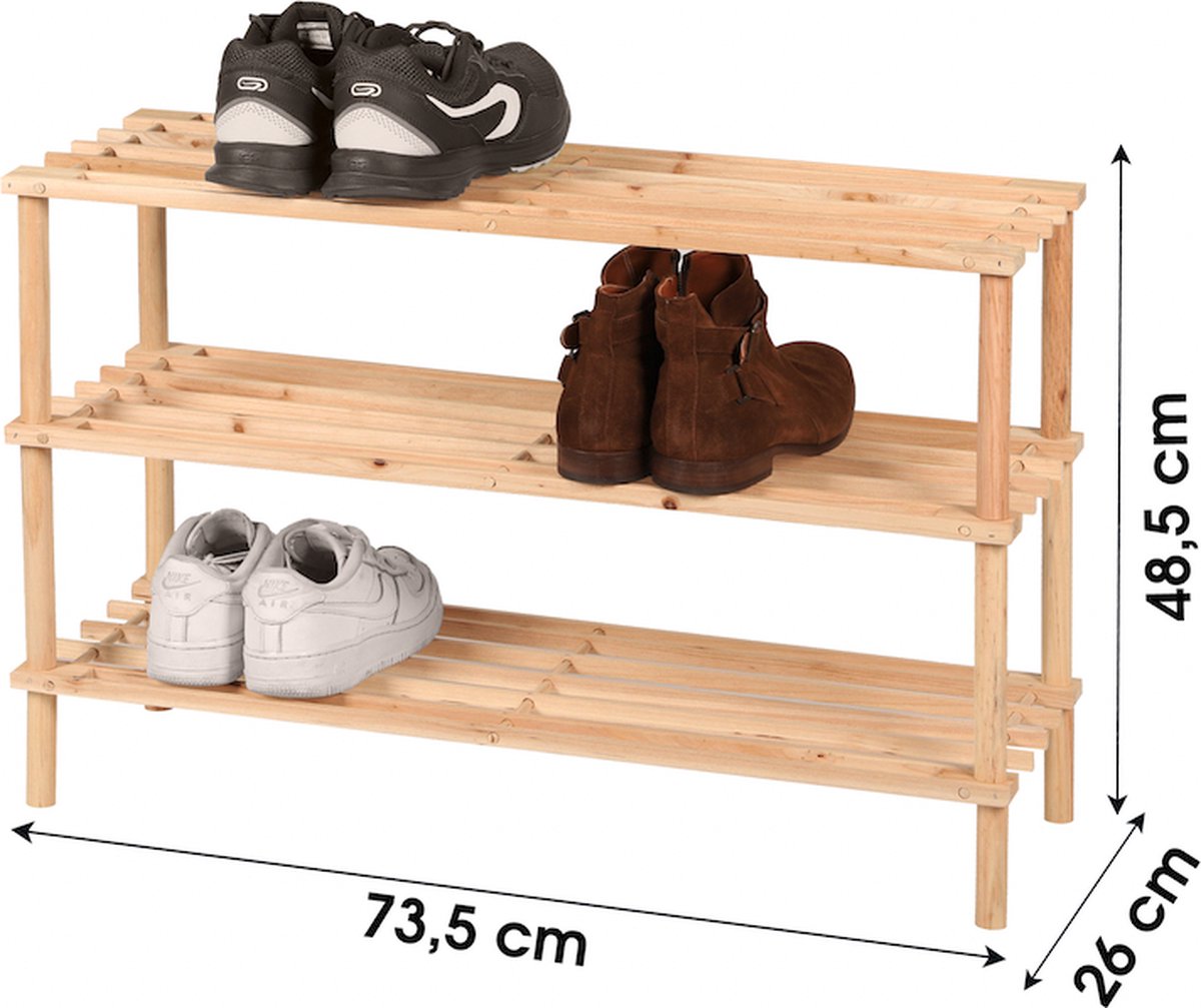 Houten schoenenrek 3 lagen van Naturn Living | Opbergkast schoenen | Schoenenkast | Opbergrek | Bruin (8720587214950)