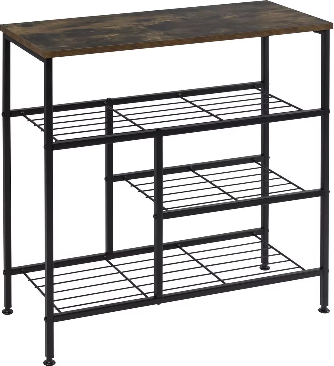 Industrieel schoenrek - Opbergrek Schoenen - Stoer en robuust - Zwart metalen frame - Vintage houtlook - 4 laags - 70x71x30 cm - Tot 50kg (9506489223868)