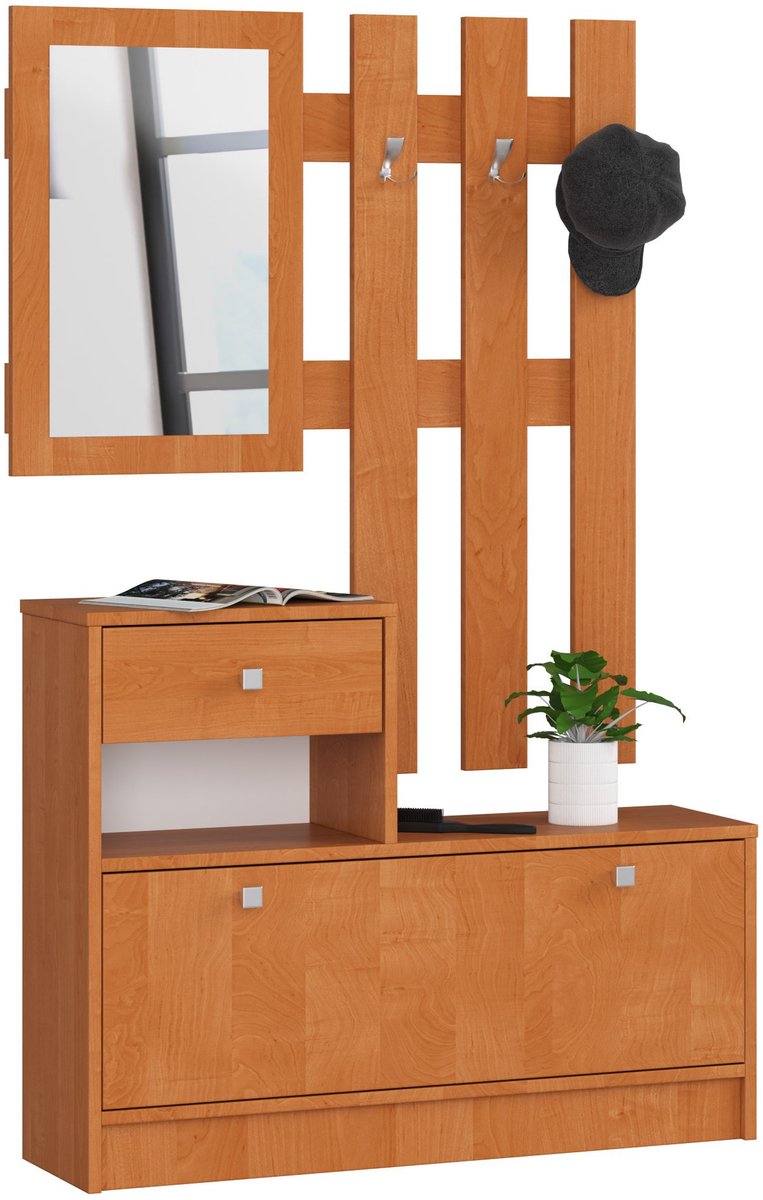 Klassieke Halmeubelset Olijfhout - Inclusief Spiegel en Opslagmogelijkheden - Zelfmontage - 90 cm Breed (5901738166875)