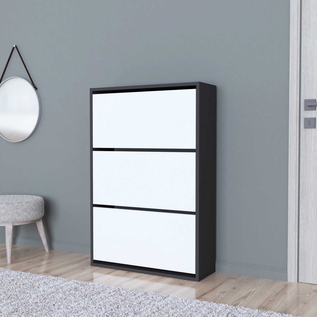 Schoenenkast Aurskog 110x73,5x24 cm antraciet en wit (4059438846601)