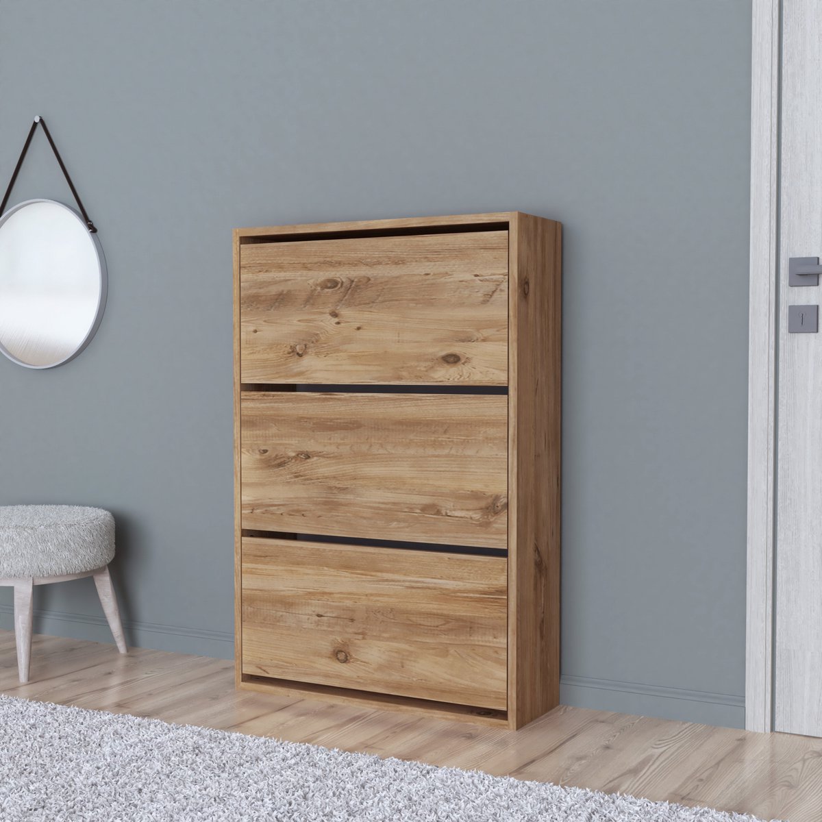 Schoenenkast Aurskog met 3 vouwdeuren 110x73,5x24 cm eiken (4059438846571)