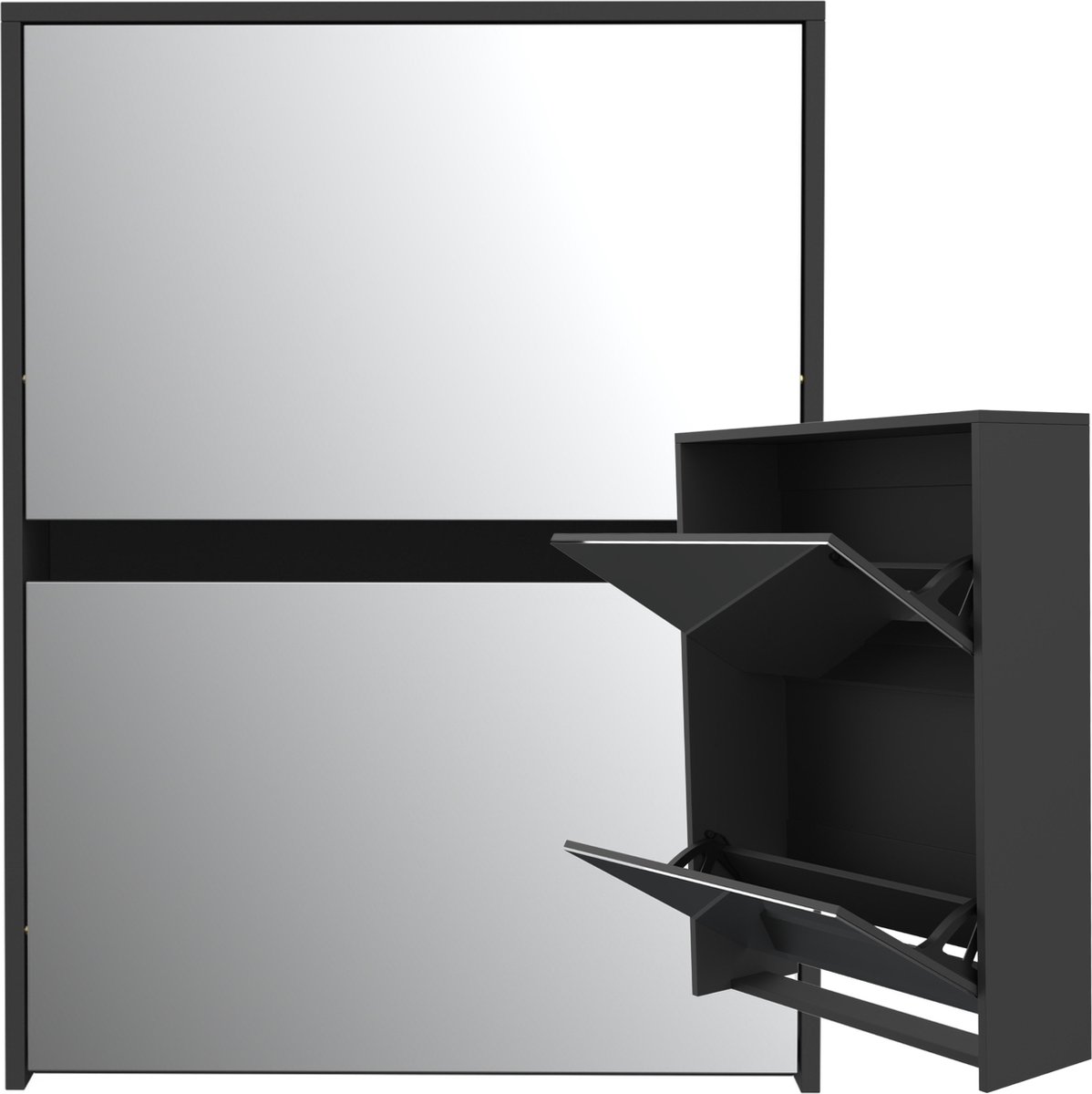 Schoenenkast Met Spiegel - Schoenenrek - 2 Laags - Kast - Zwart - Como Piano (8721082972109)