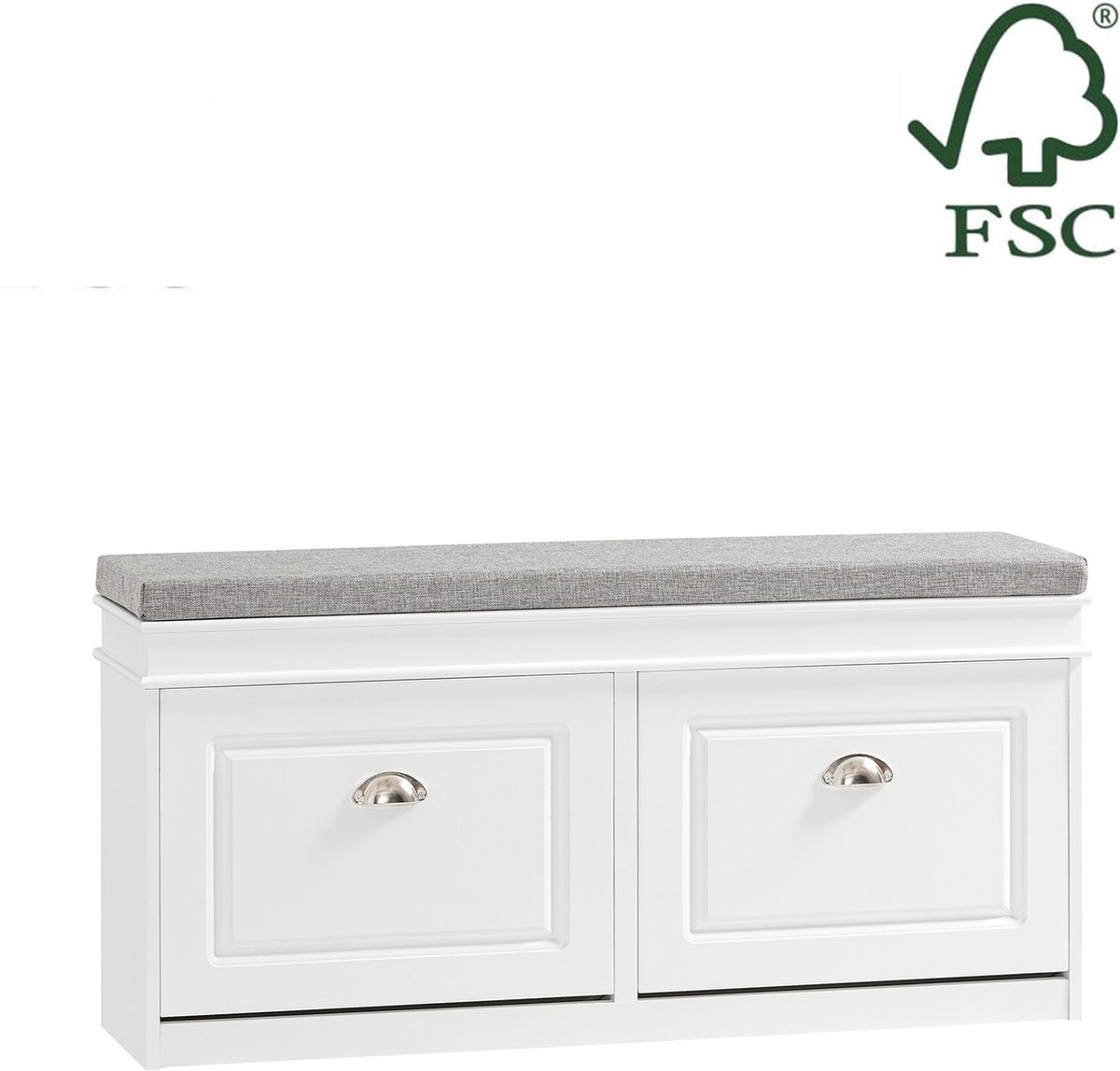 Schoenenkastbank - Schoenenopslag - Ingangsbank - FSC-gecertificeerd - Ruimtebesparend ontwerp - Comfortabele zitplaatsen - 104 cm x 52 cm x 24 cm (6097635872830)