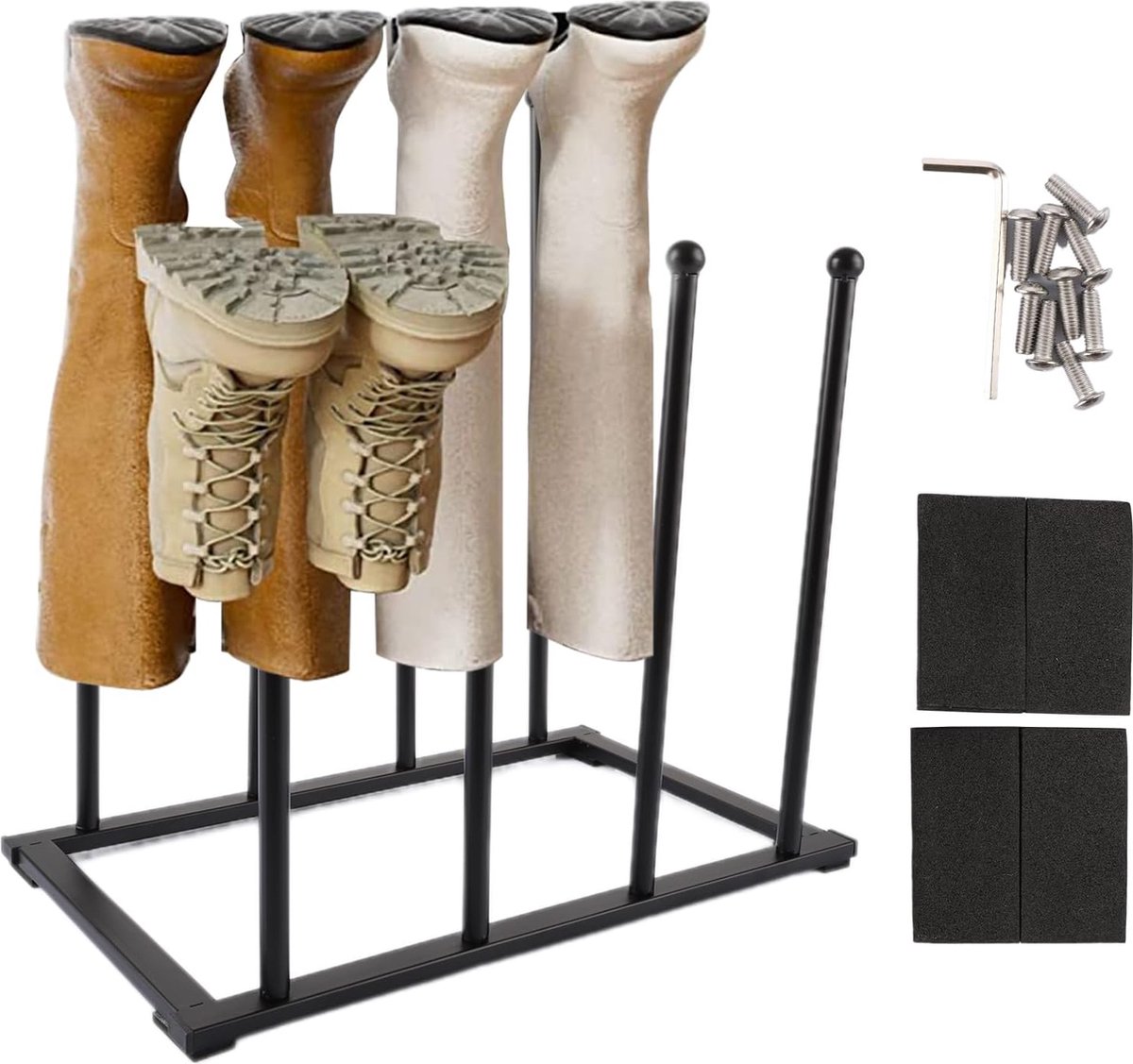 Schoenenrek Staande metalen vrijstaande schoenenkast, zwarte laarshouder voor hoge laarzen, schoenenrek organisator, schoenenrek voor slaapzaal, kast, entree, slaapkamer, 4 paar (4801288647156)