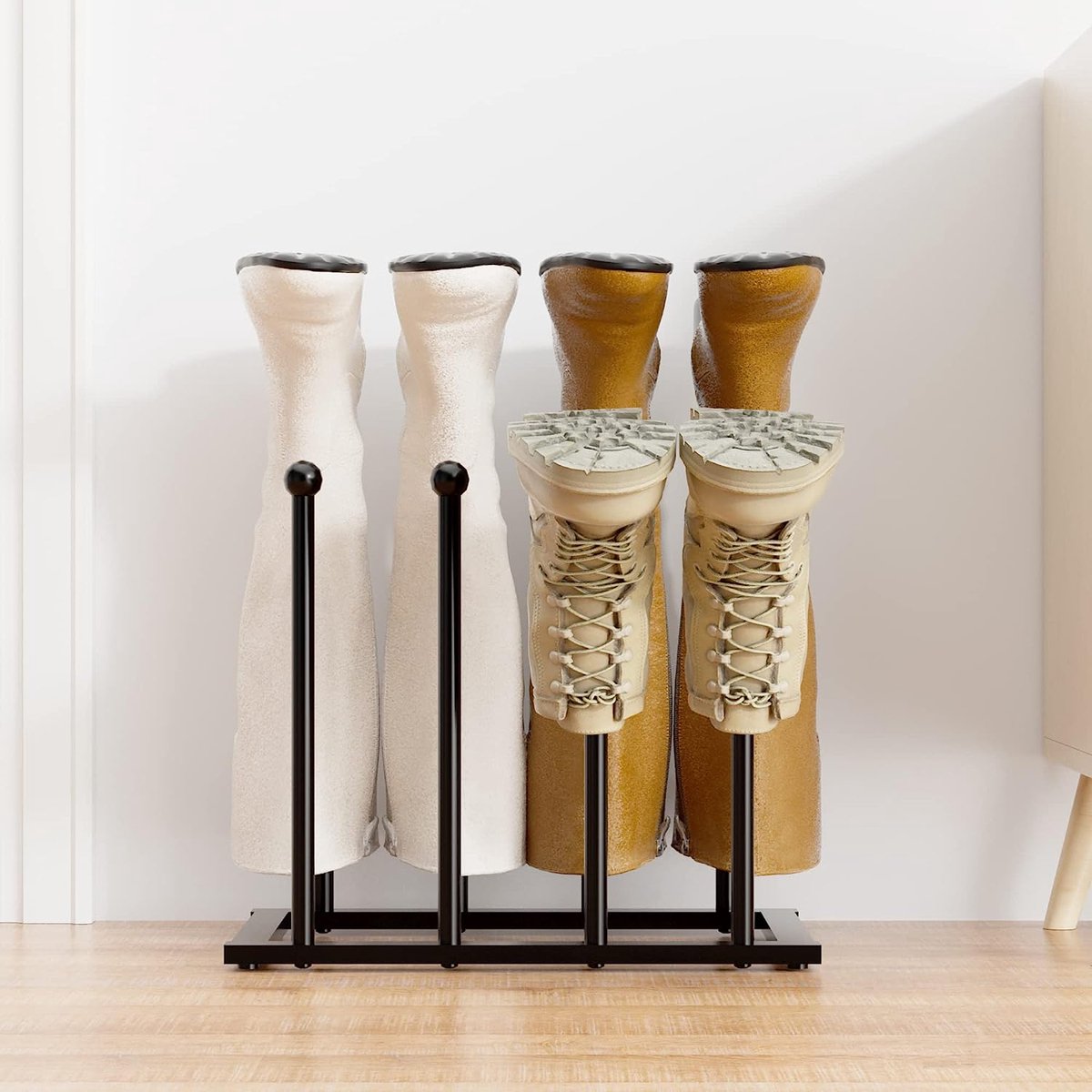 Schoenenrek, staand metaal, zwart, vrijstaande schoenenkast, schoenenrek voor slaapzaal, kast, entree, slaapkamer, terras, outdoor, hal, schoenenrek organizer voor 4 paar (7593919589269)