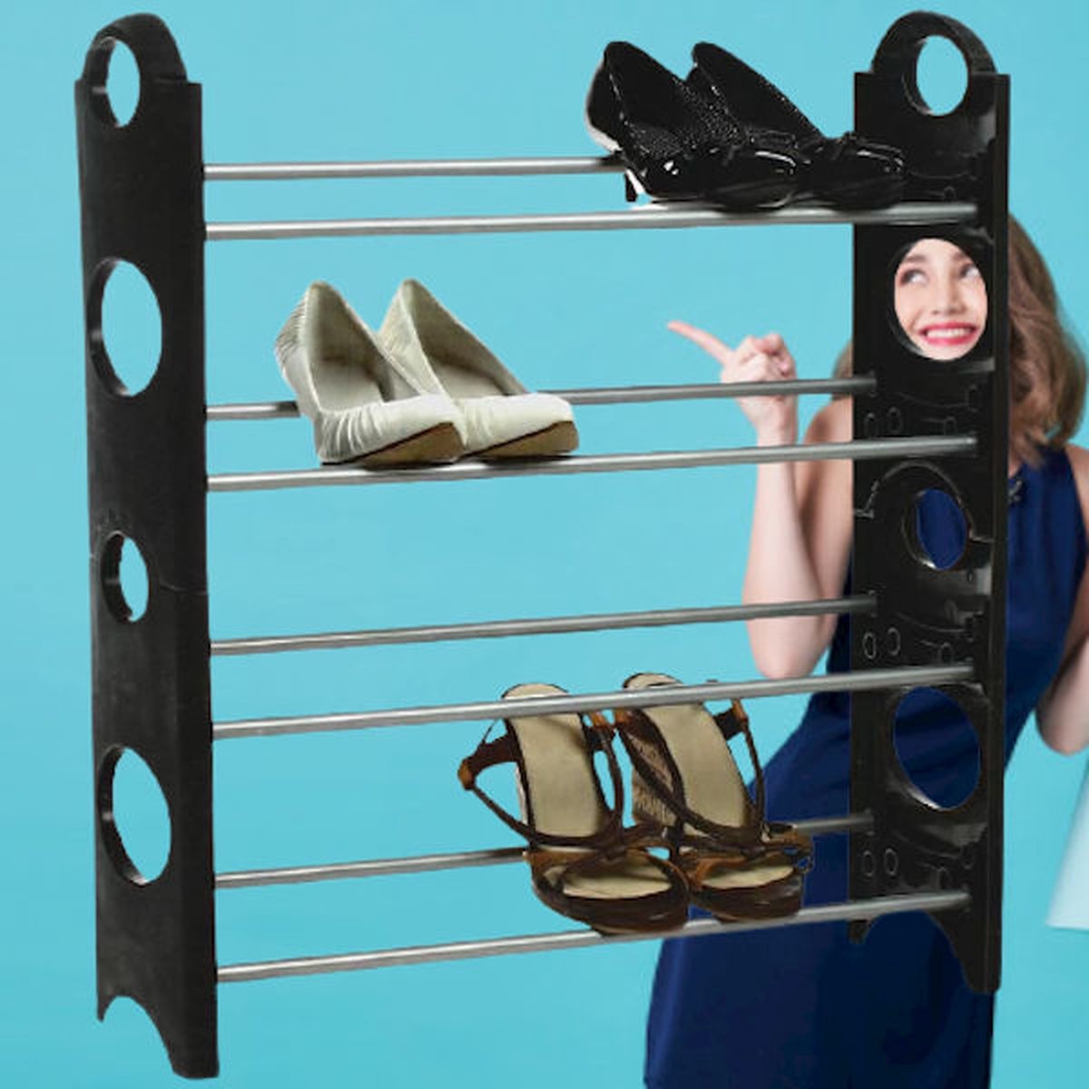 Schoenenrek voor 12 Paar Schoenen - 4 Laags - Schoenenkast - Schoenen Organizer Rek - Metaal - Kunststof - 61x19x64 Cm (6426048369352)