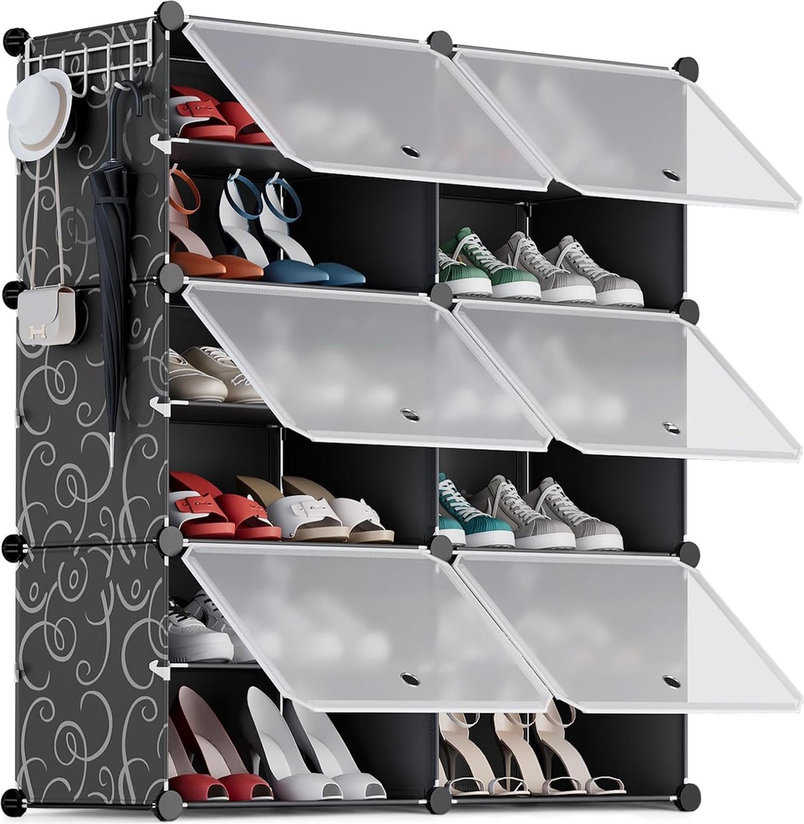 Schoenenrekken voor maximaal 24 paar schoenen, 2 x 6-laags schoenenkast, stofdicht schoenenrek, schoenenopslag voor gang, slaapkamer, kledingkast, entree, zwart. (8998339446007)