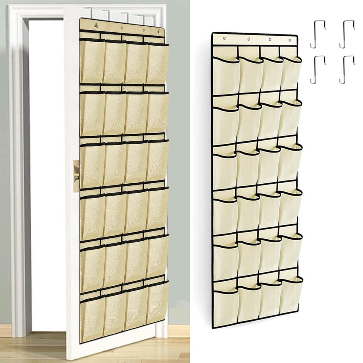 Schoenenzak Hangend - 24 Sleuven - Schoenen Opberger - Organizer Voor Aan De Deur - Ophangend Schoenenrek - Schoenenorganizer - Deur Opbergzak - Hangende Opberger - Oplossing Voor Rondslingerende Schoenen - Schoenenkast Hangend - Schoenentas - Beige (9318528806358)