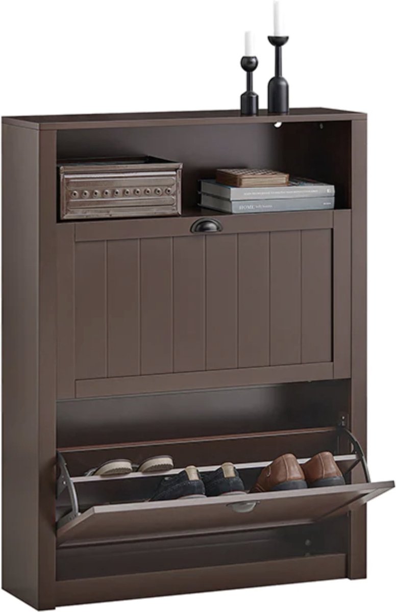 Simpletrade Schoenenkast - Met 2 kleppen - Opbergruimte - Bruin - MDF (8785268220804)