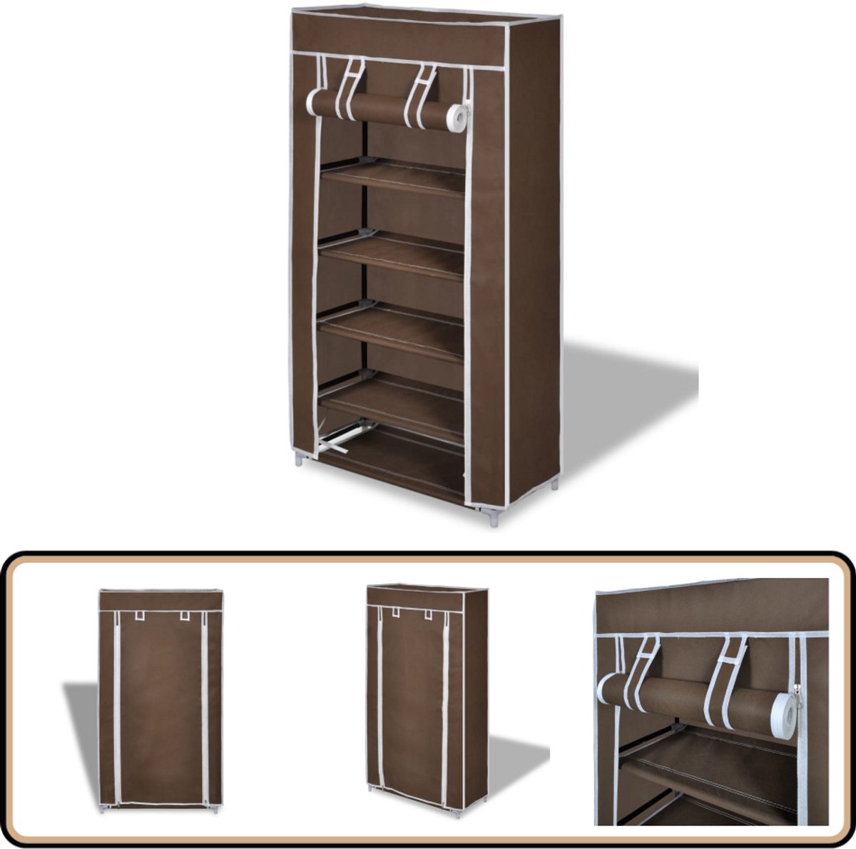 Stoffen schoenenrek met hoes - 58x28x106 cm - Bruin Schoenenkast - Schoenenrek - Kledingopslag - Organisatie - Schoenuitlegger (8135001836036)
