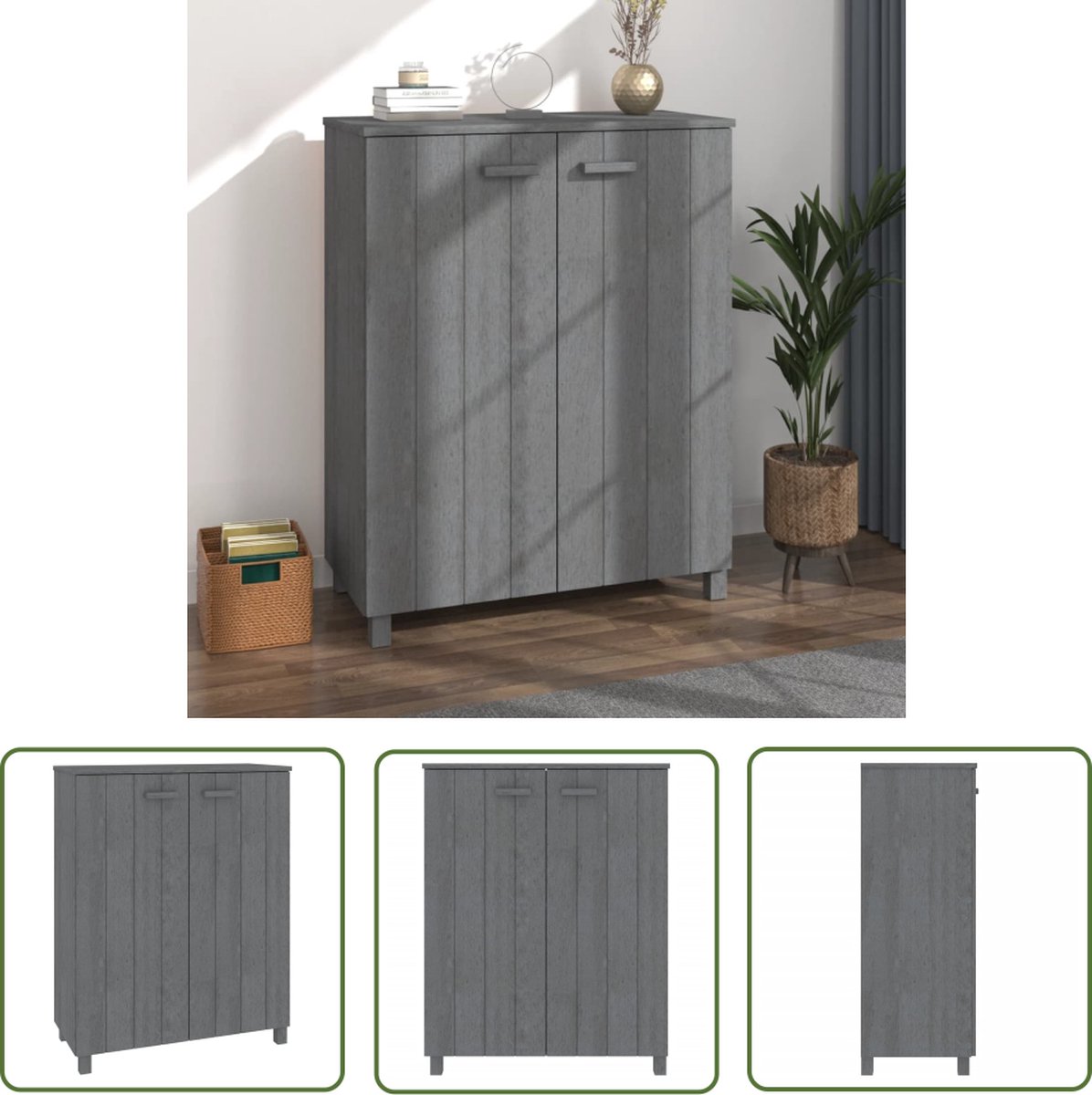 The Living Store HAMAR Schoenenkast - Donkergrijs - 85 x 40 x 108 cm - Massief grenenhout en MDF - Schoenenkast - Schoenen Organisatie - Houten Kast - Grenoble Hout - Grijze Kast (8721032094974)