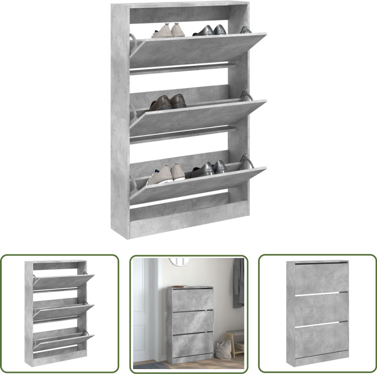 The Living Store Schoenenkast 80x21x125,5 cm bewerkt hout betongrijs - Schoenenkast - Schoenenkasten - Schoenenrek - Schoenen Kast (8721194554071)