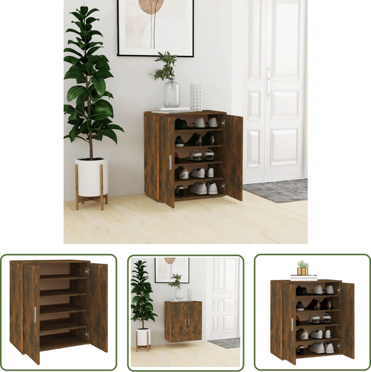 The Living Store Schoenenkast Gerookt Eiken - 60 x 35 x 70 cm - Praktisch en Elegante (8721032011339)