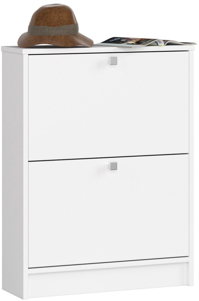 Witte Klassieke Schoenenkast Met 2 Kantelende Deuren - 60cm Breed, 80cm Hoog, Met Mat Witte Face (5901738166820)