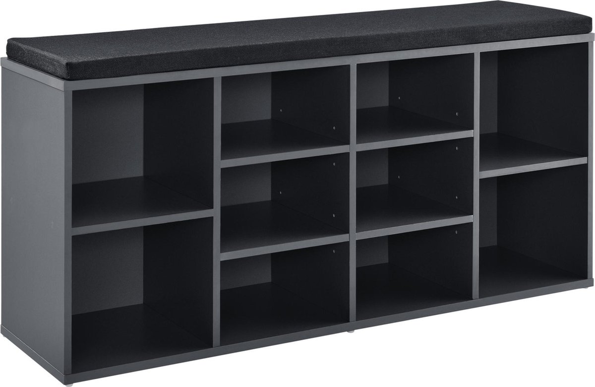 [en.casa] Schoenenkast met zitkussen donkergrijs en zwart (4059438143755)