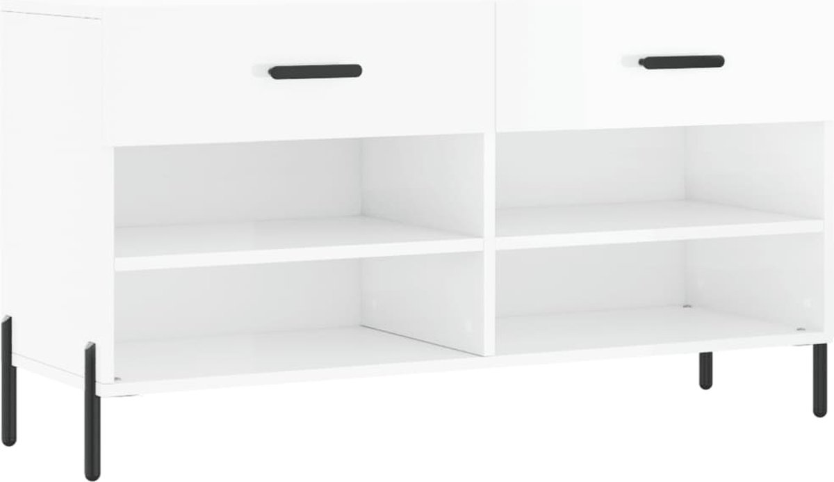 vidaXL Schoenenbank - Hoogglans Wit - 102x35x55 cm Schoenenbank - Schoenenkasten - Opbergbank - Schoenuitlegger - Houten Bank - Witte Bank - Industrieel Design - Compact (8246527533443)