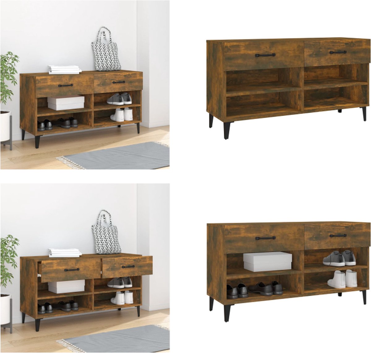 vidaXL Schoenenkast 102x35x55 cm bewerkt hout gerookt eikenkleurig - Schoenenrek - Schoenenrekken - Opbergrek Voor Schoenen - Schoenenstellage (8721114843971)