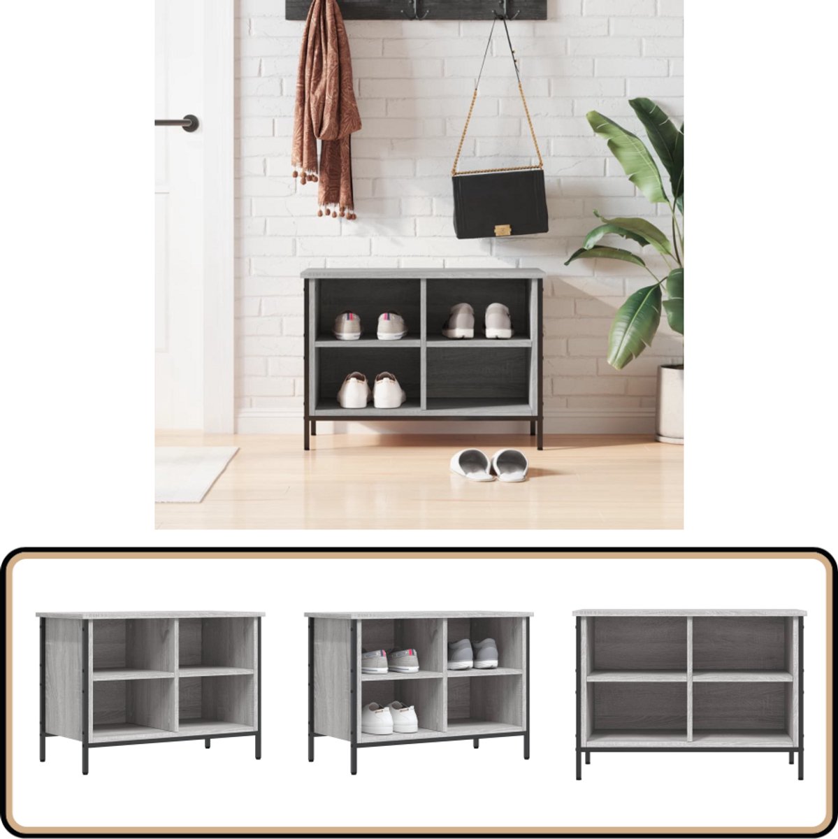 vidaXL Schoenenkast - 69x35x50 cm - Grijs Sonoma Eiken Schoenenkast - Kast - Opbergkast - Schoenuitlegers - Entree Organisatie (8044171138270)