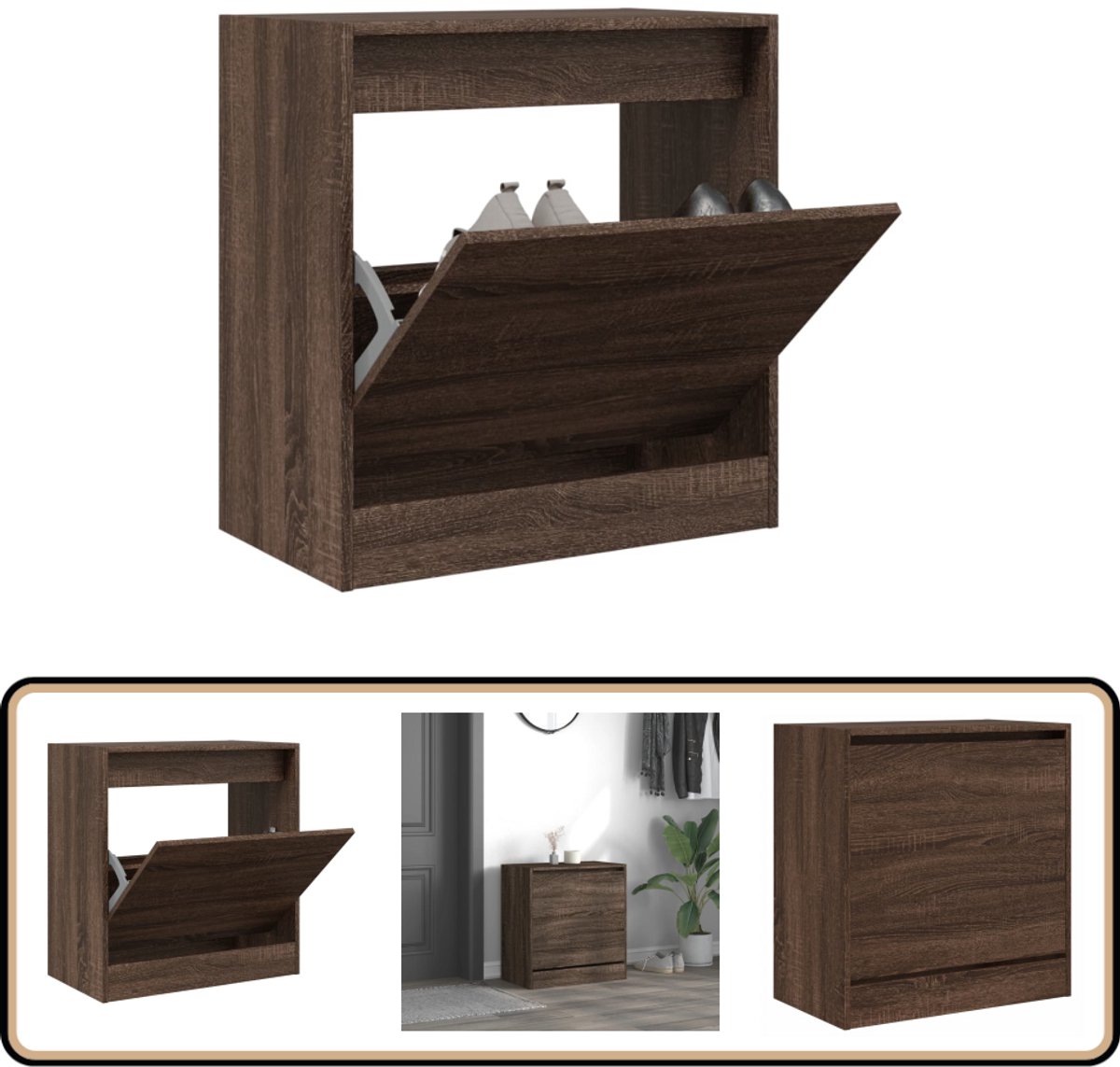 vidaXL Schoenenkast - Bruin Eiken - 60x34x63,5 cm Schoenenrek - Schoenenrekken - Opbergrek Voor Schoenen - Schoenenstellage (8147732554486)
