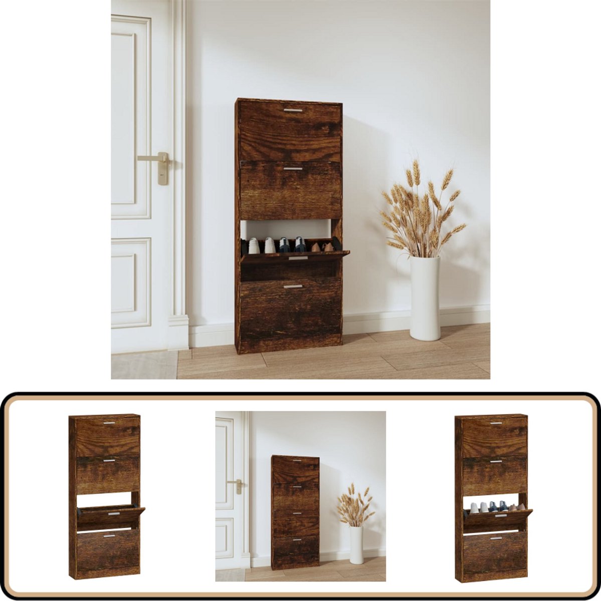 vidaXL Schoenenkast - Gerookt Eiken - 59x17x150 cm Schoenenkast - Schoenuitlegger - Bergruimte - Kastje - Houten Kast (8044171158513)