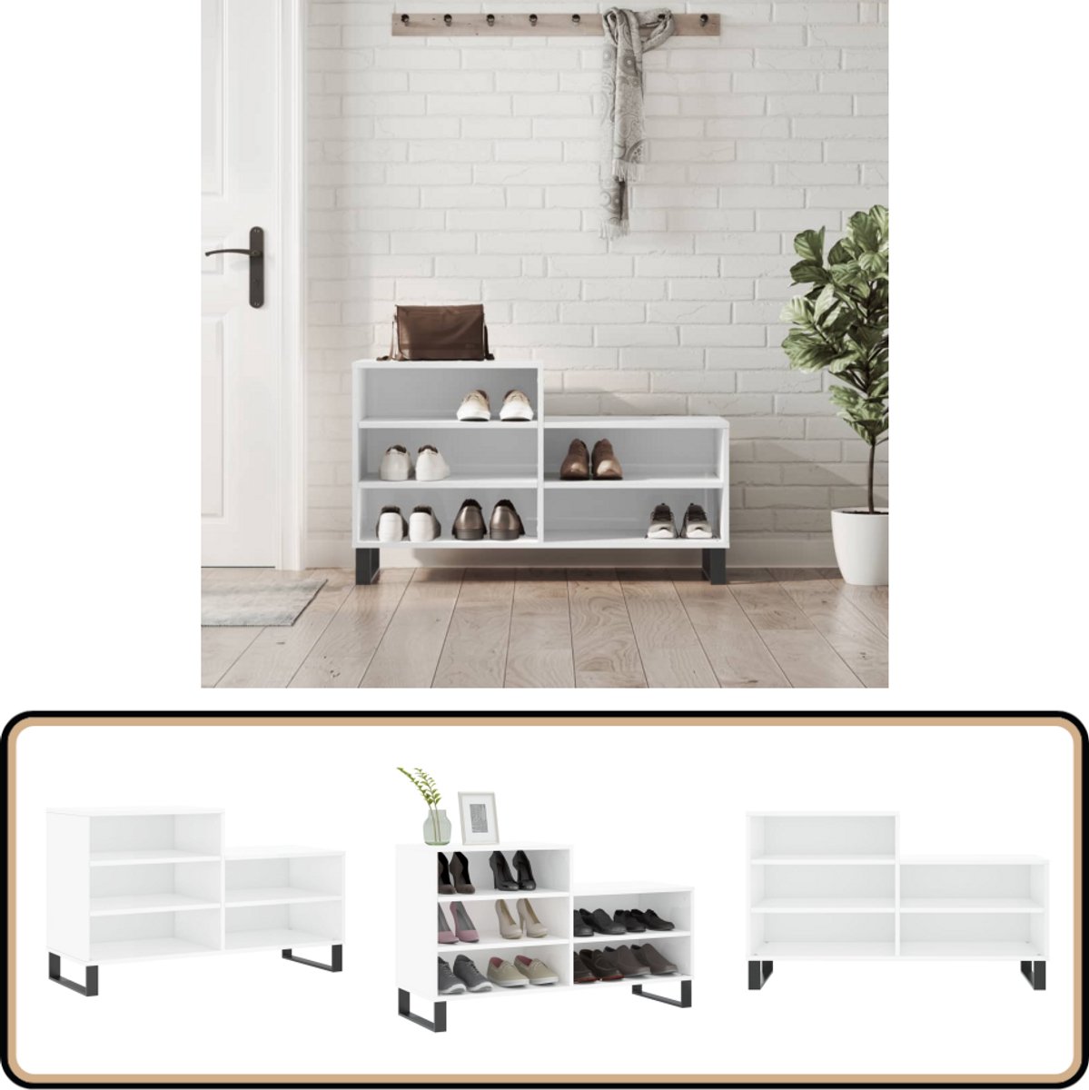 vidaXL Schoenenkast - Hoogglans Wit - 102x36x60 cm Schoenenkast - Schoenuitlegers - Bergruimte - Kast - Witte Kast (8059869851119)
