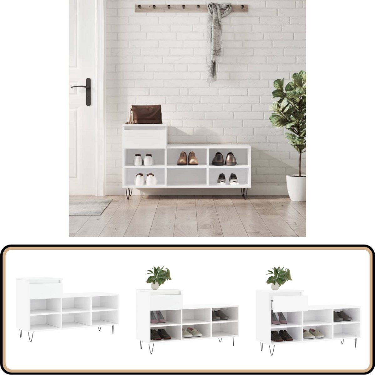 vidaXL Schoenenkast - Hoogglans Wit - 102x36x60 cm Schoenenkast - Schoenuitlegger - Bergruimte - Opslag - Kast (8065975434177)