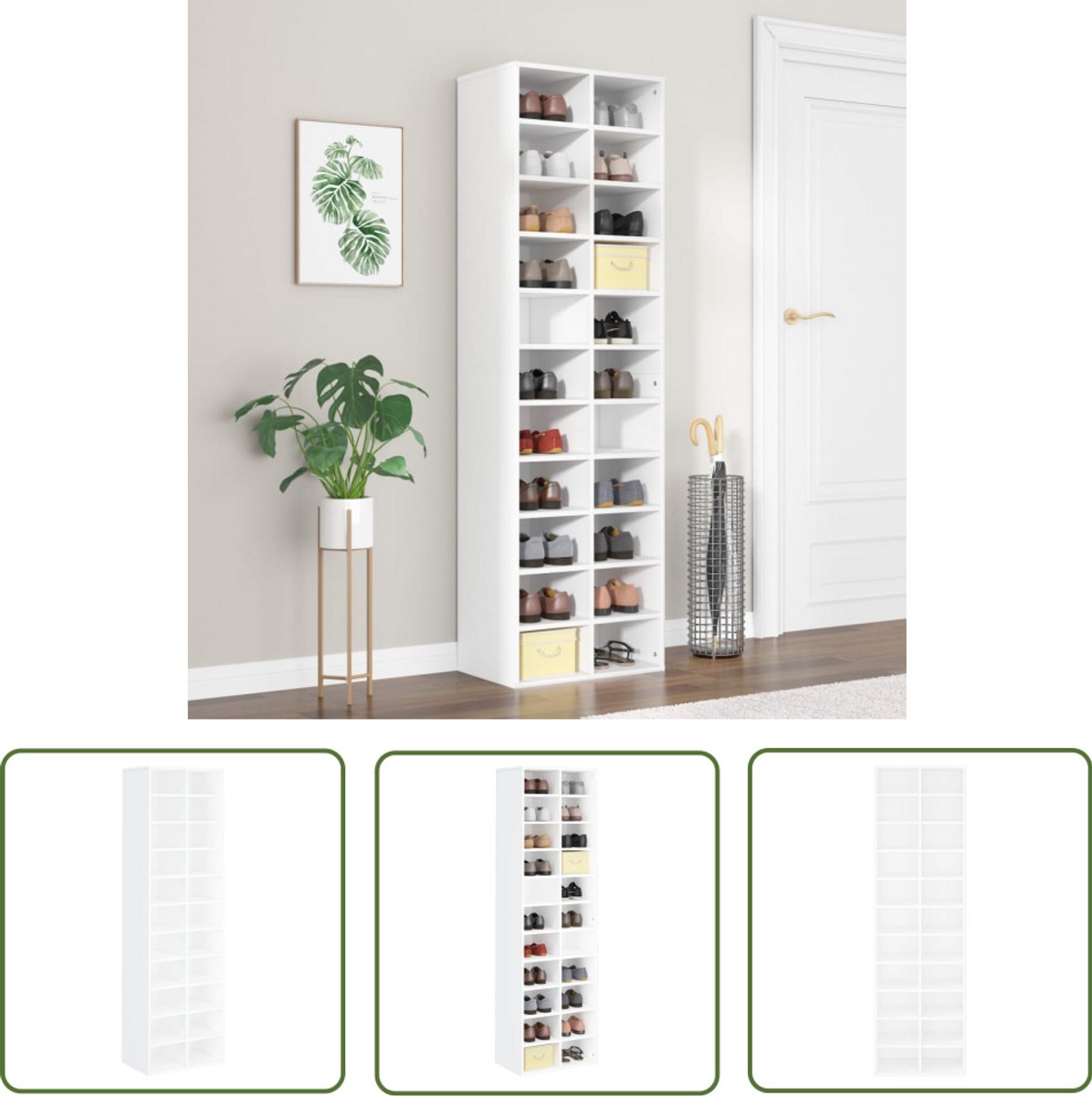 vidaXL Schoenenkast - Wit - 22 Schappen - 54x34x183 cm Schoenenrek - Schoenenkast - Houten Schoenenkast - Wandmontage - Bergruimte (8008521388708)