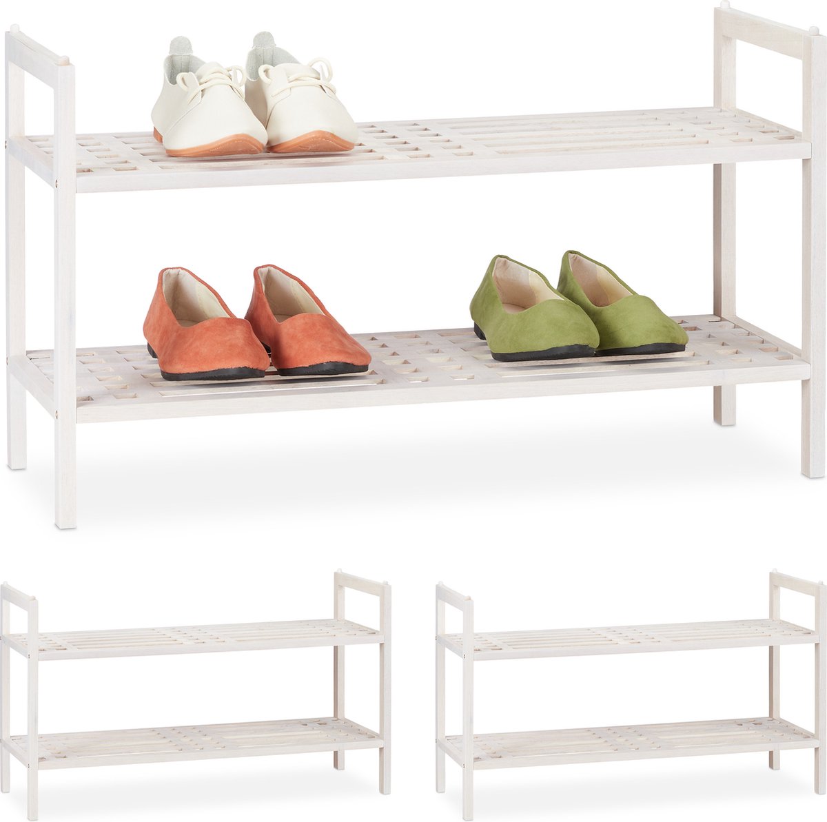 3x schoenenrek stapelbaar - hout - schoenenkast - schoenen organizer - smal (4052025383046)