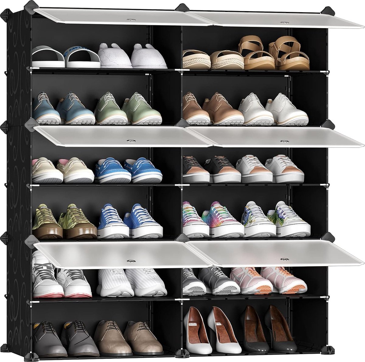 Schoenenkast, schoenenopberger kunststof met deur, open Schoenenrek, Organize Schoenenkast, DIY kast met 8 vakken, voor praktisch opbergen van schoenen, kleding of speelgoed, 2 * 4 (7595981374491)