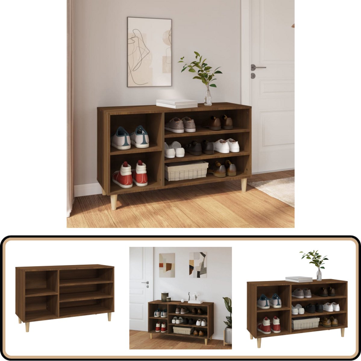 Stijlvolle schoenenkast - Bruin eiken, 102x36x60 cm Schoenenkast - Houten Schoenenkast - Bruine Schoenenkast - Entreebank - Bergruimte (8114157300431)