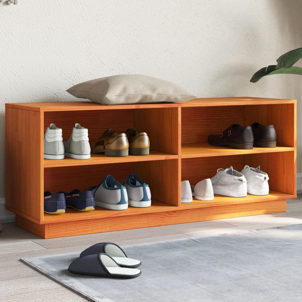 The Living Store Schoenenkast 110x34x45 cm massief grenenhout wasbruin - Schoenenkast - Grenenhouten Schoenenkast - Bruine Schoenenkast - Vintage Schoenenkast - Opbergkasten (8721194640392)