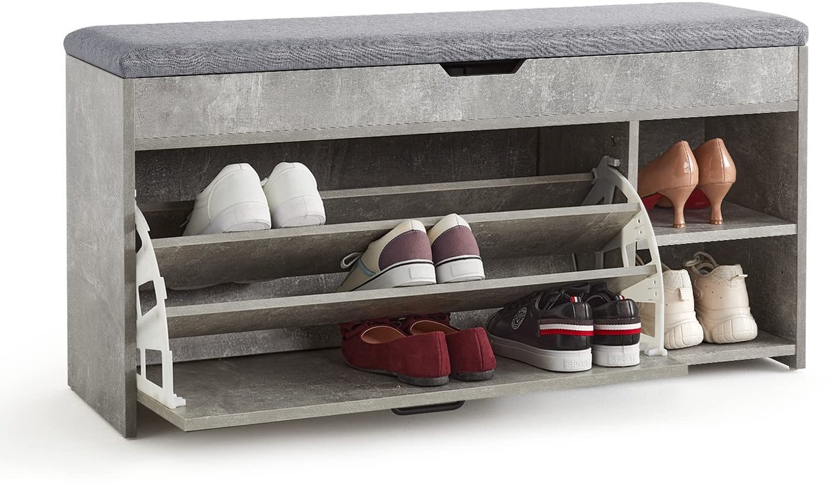 TheLau ® Industriële Schoenbank met Opbergruimte en Comfortabel Zitkussen voor Hal en Ingang (8721322717323)