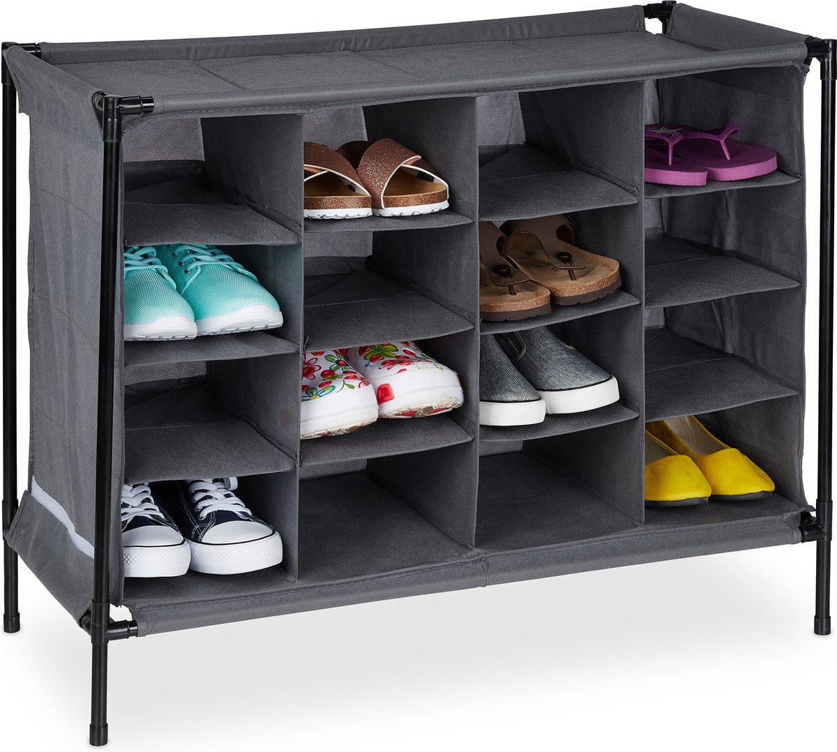 camping schoenenkast - 16 vakken - stapelbaar - stof - 65 x 84 x 37 cm - grijs (4052025906733)